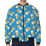 Mug Of Beer Pattern Print Zip Sleeve Bomber Jacket
