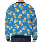 Mug Of Beer Pattern Print Zip Sleeve Bomber Jacket