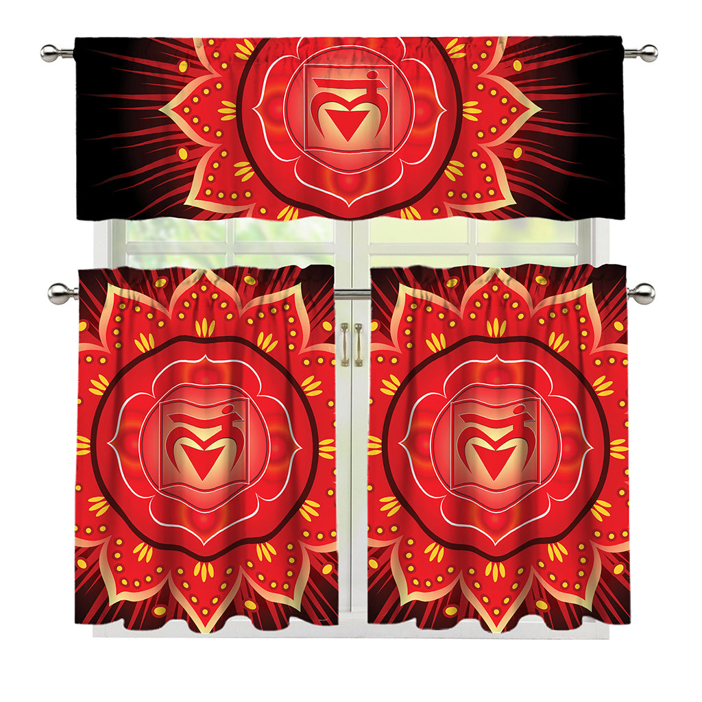 Muladhara Chakra Mandala Print 3 Piece Kitchen Curtains