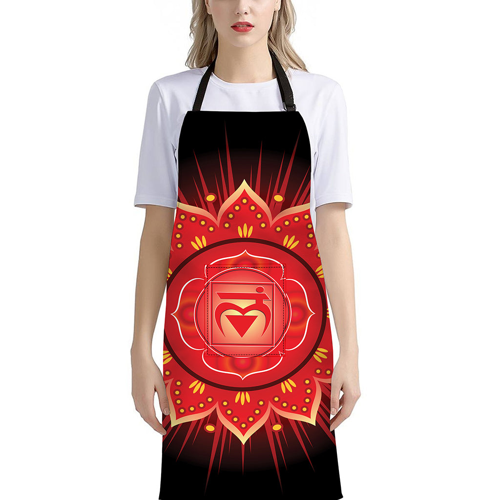 Muladhara Chakra Mandala Print Bib Apron With Pocket