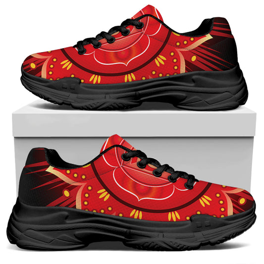 Muladhara Chakra Mandala Print Black Chunky Shoes