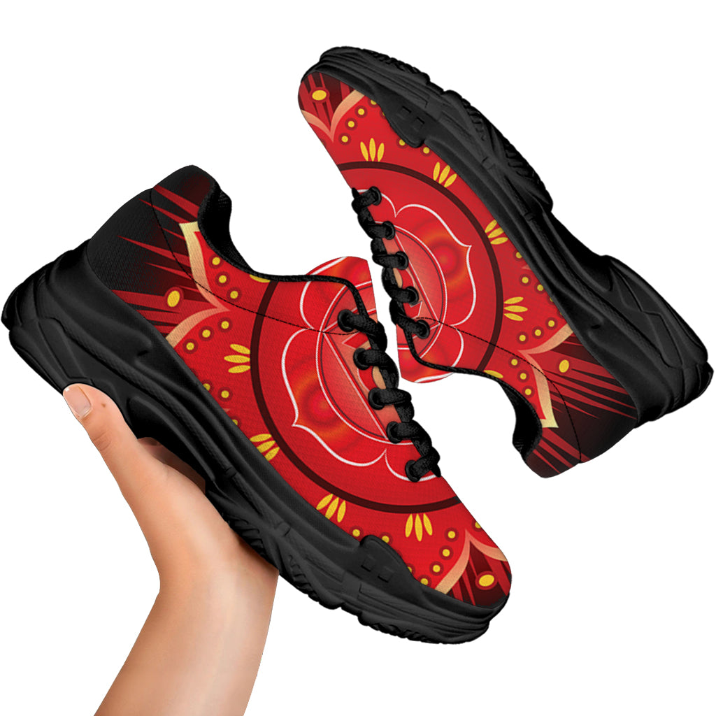 Muladhara Chakra Mandala Print Black Chunky Shoes