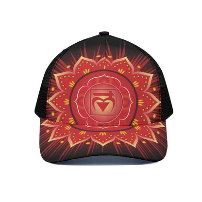 Muladhara Chakra Mandala Print Black Mesh Trucker Cap