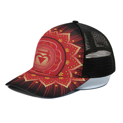 Muladhara Chakra Mandala Print Black Mesh Trucker Cap