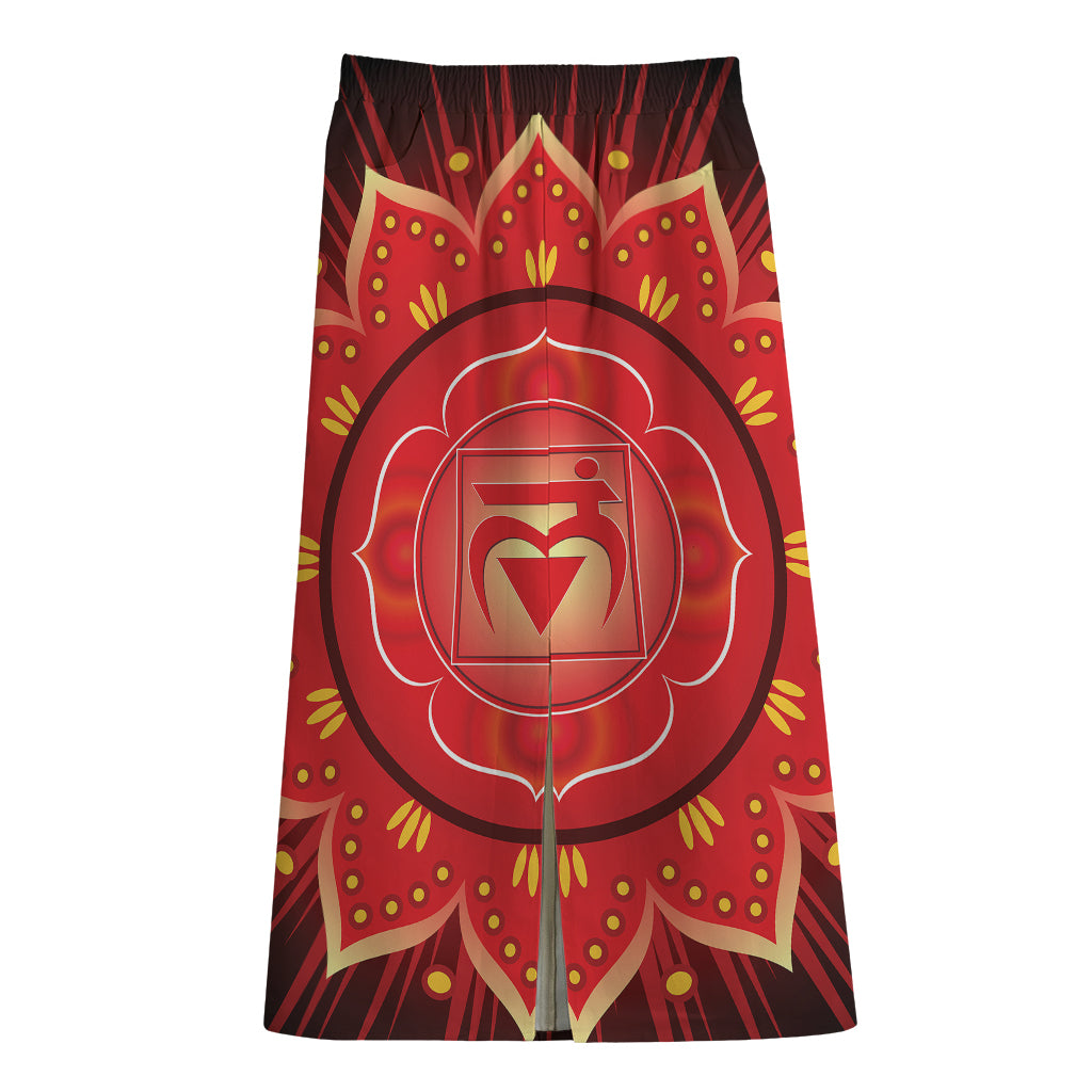 Muladhara Chakra Mandala Print Cotton Front Slit Maxi Skirt