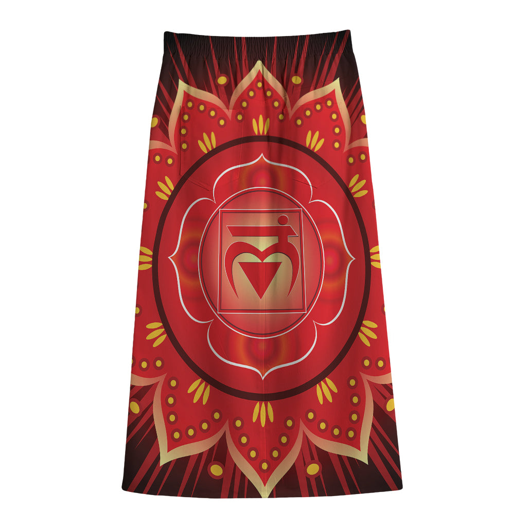 Muladhara Chakra Mandala Print Cotton Front Slit Maxi Skirt