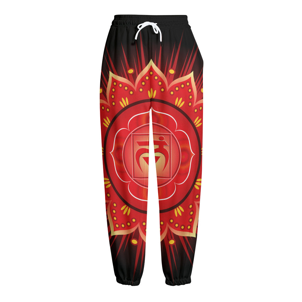 Muladhara Chakra Mandala Print Fleece Lined Knit Pants