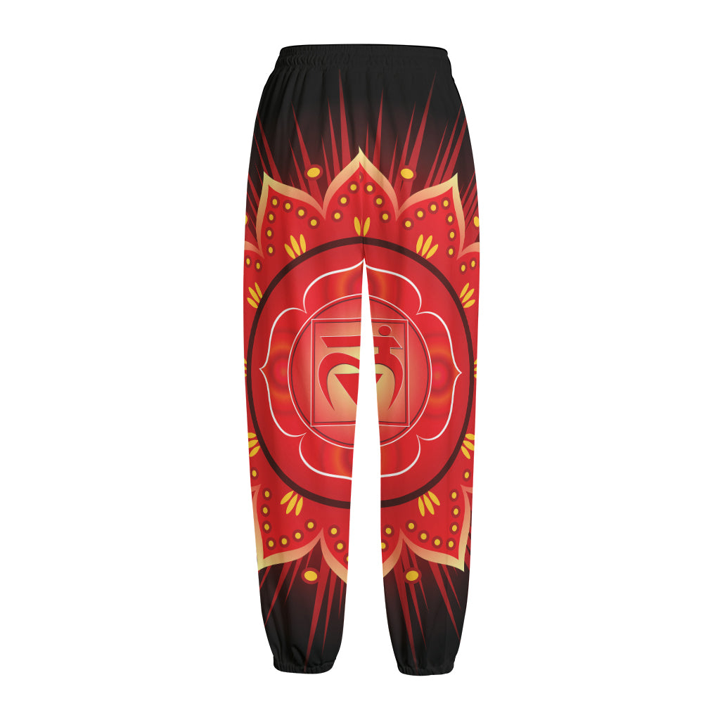 Muladhara Chakra Mandala Print Fleece Lined Knit Pants