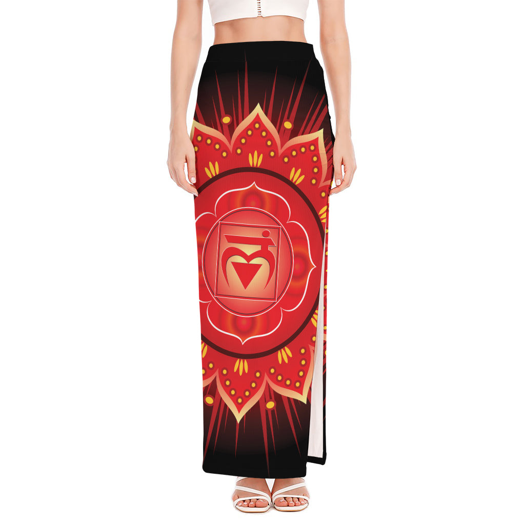 Muladhara Chakra Mandala Print High Slit Maxi Skirt