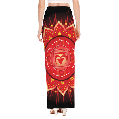 Muladhara Chakra Mandala Print High Slit Maxi Skirt