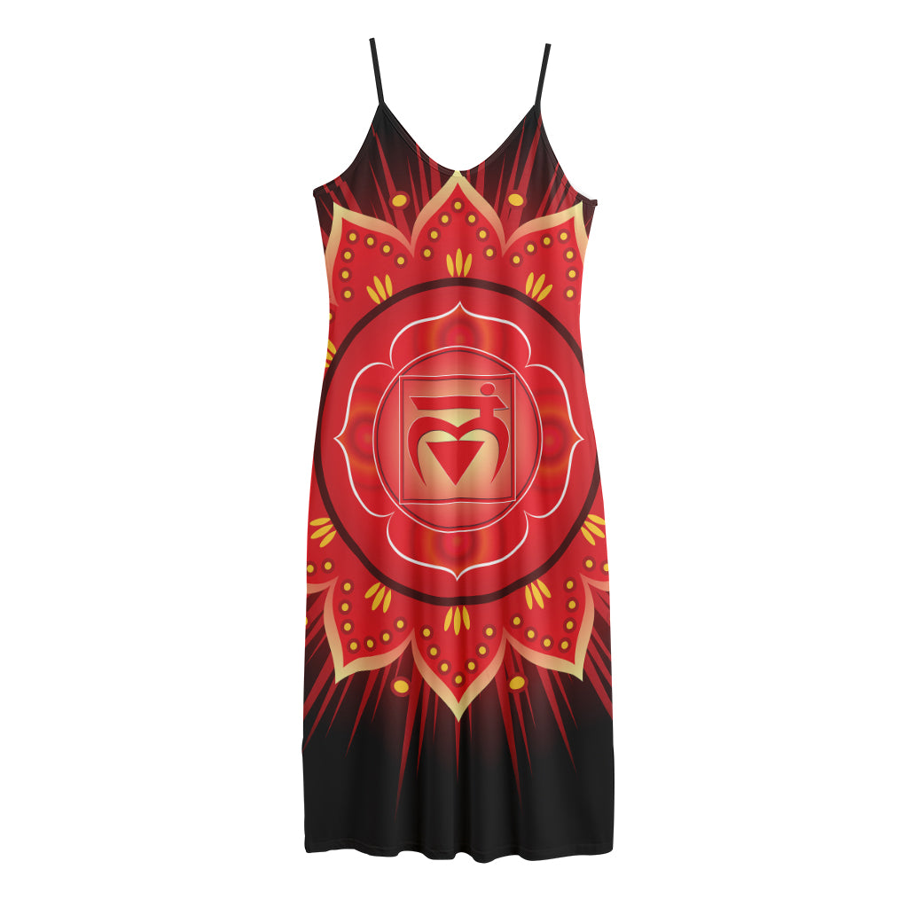 Muladhara Chakra Mandala Print Jersey Midi Cami Dress