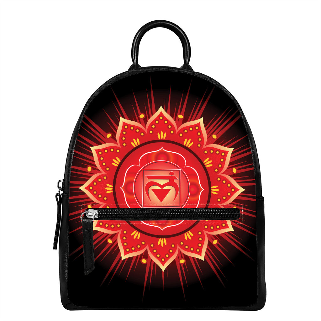 Muladhara Chakra Mandala Print Leather Backpack