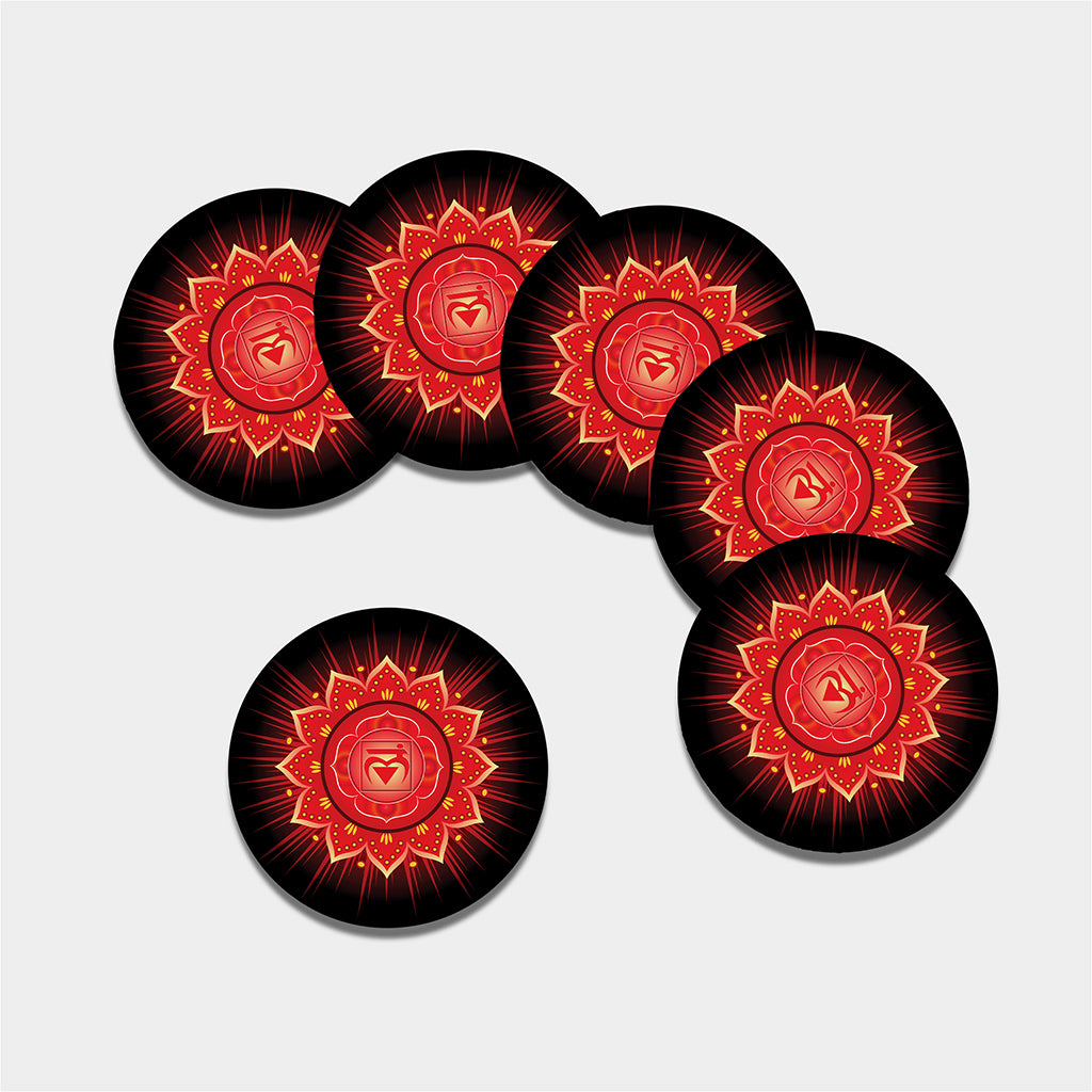 Muladhara Chakra Mandala Print Leather Coaster Set