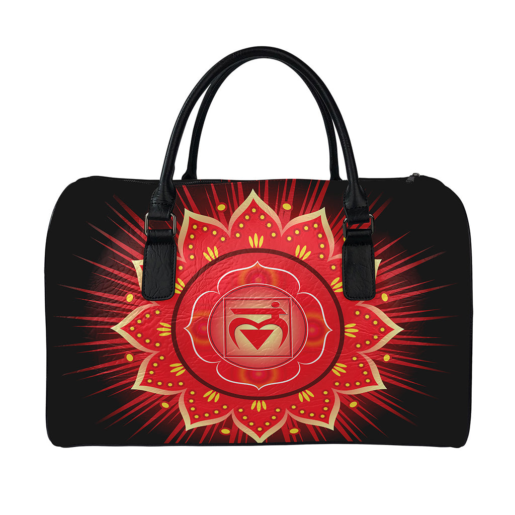 Muladhara Chakra Mandala Print Leather Duffle Bag