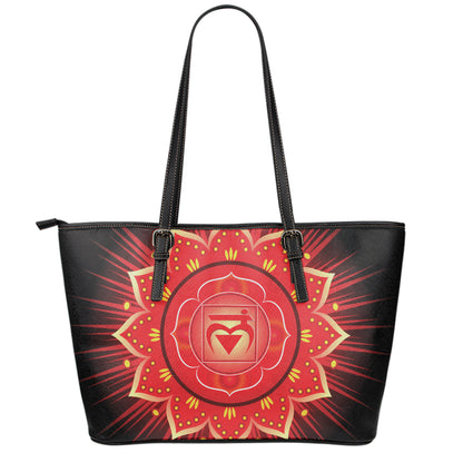 Muladhara Chakra Mandala Print Leather Tote Bag