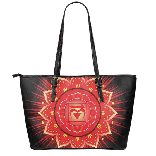 Muladhara Chakra Mandala Print Leather Tote Bag