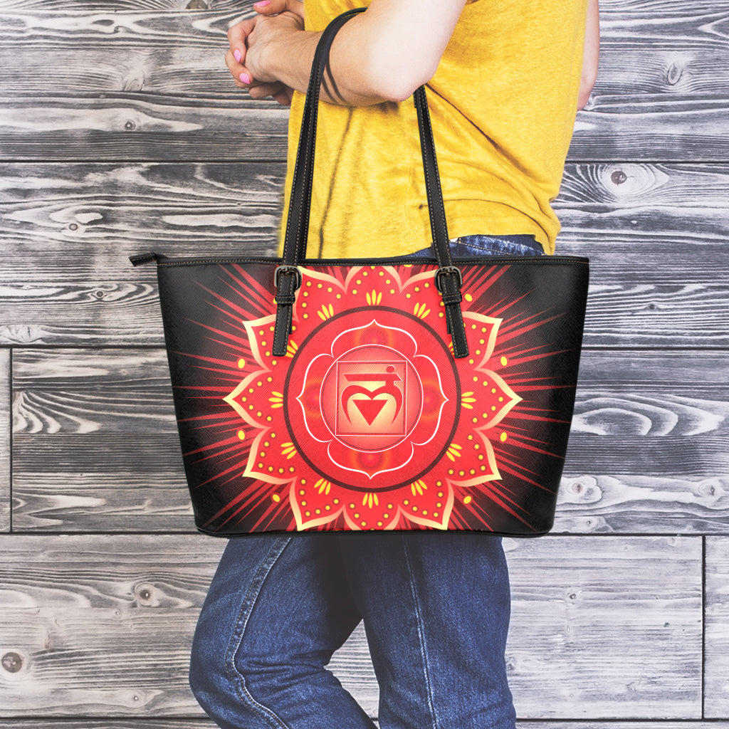 Muladhara Chakra Mandala Print Leather Tote Bag