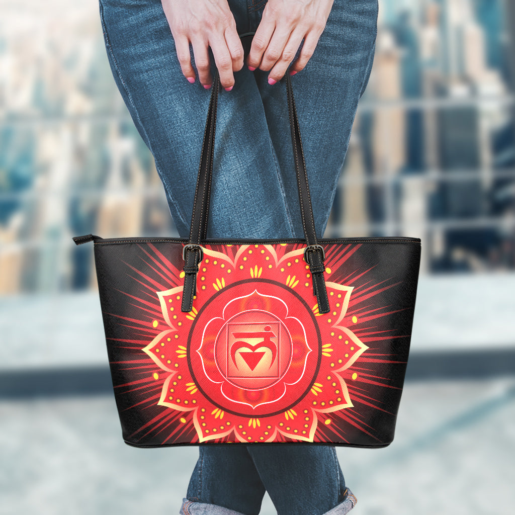 Muladhara Chakra Mandala Print Leather Tote Bag