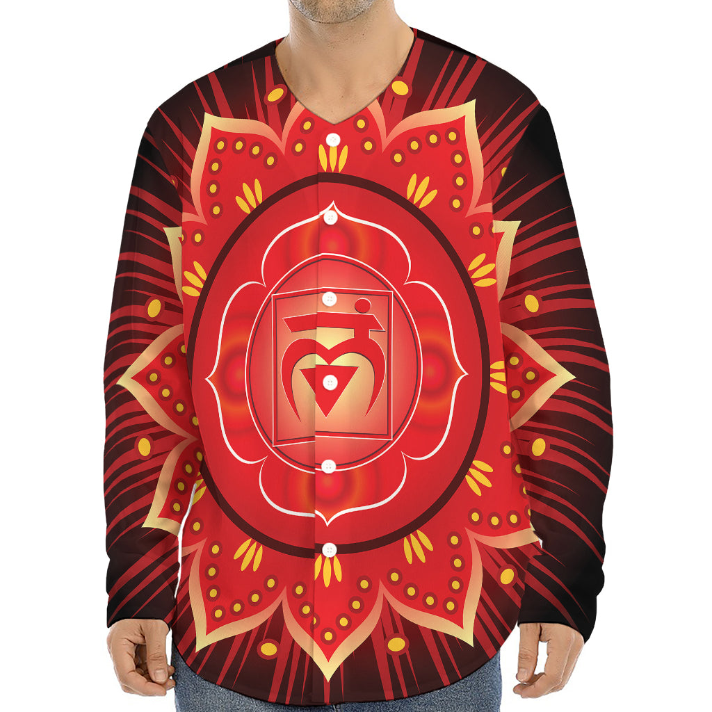 Muladhara Chakra Mandala Print Long Sleeve Baseball Jersey