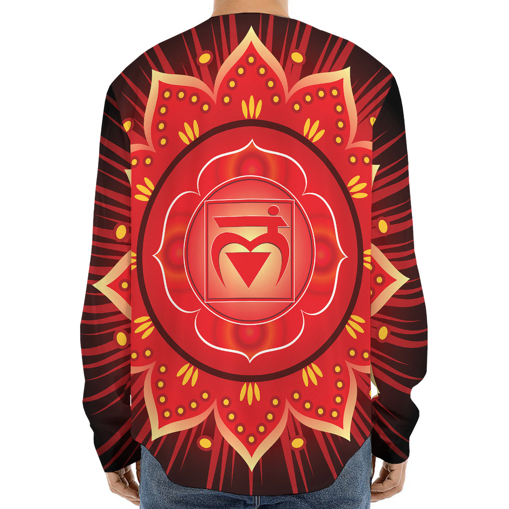 Muladhara Chakra Mandala Print Long Sleeve Baseball Jersey