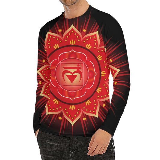 Muladhara Chakra Mandala Print Men's Long Sleeve Rash Guard