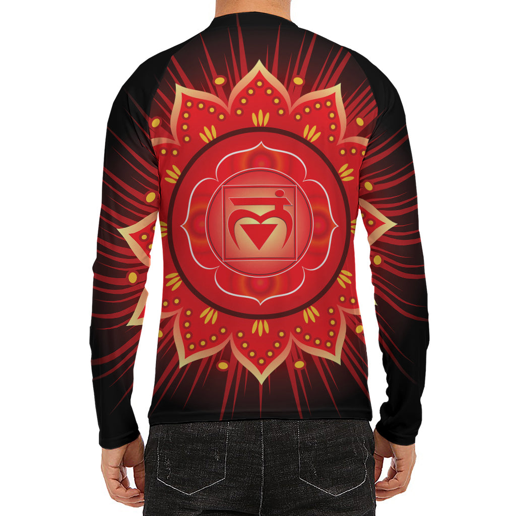 Muladhara Chakra Mandala Print Men's Long Sleeve Rash Guard