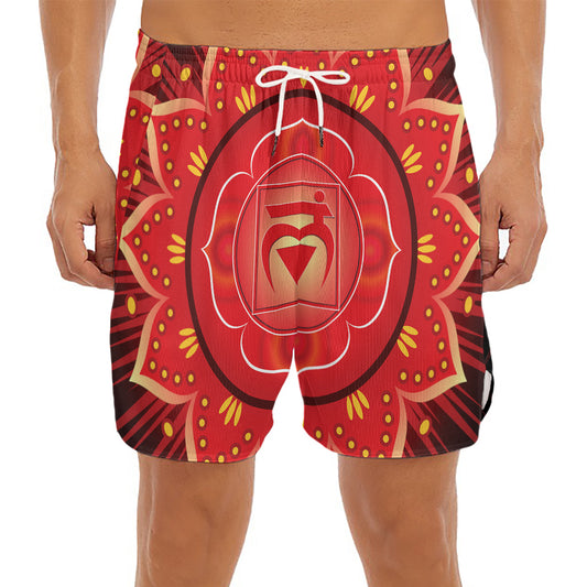 Muladhara Chakra Mandala Print Men's Split Running Shorts
