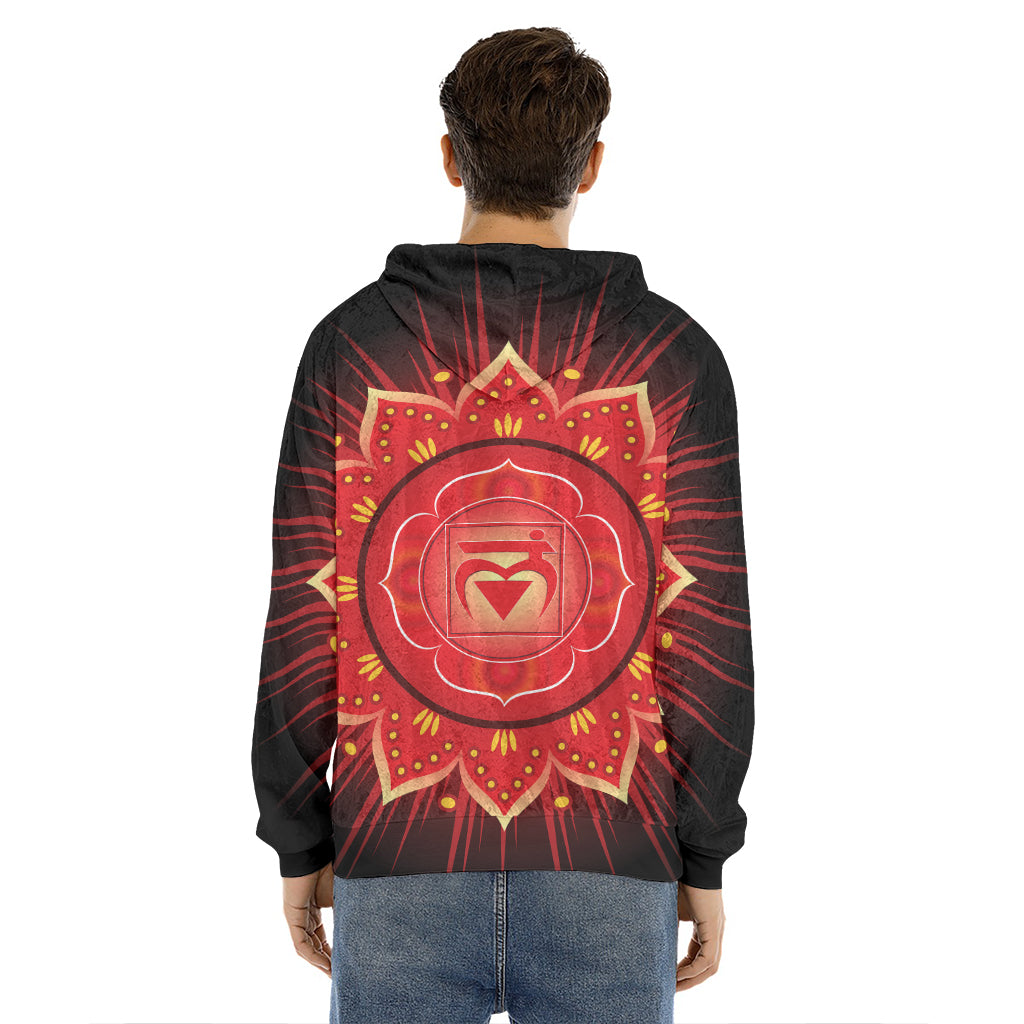 Muladhara Chakra Mandala Print Men's Velvet Pullover Hoodie