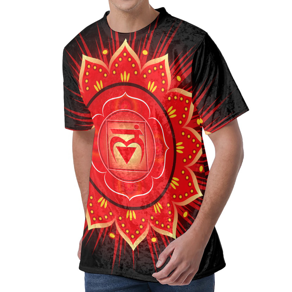 Muladhara Chakra Mandala Print Men's Velvet T-Shirt
