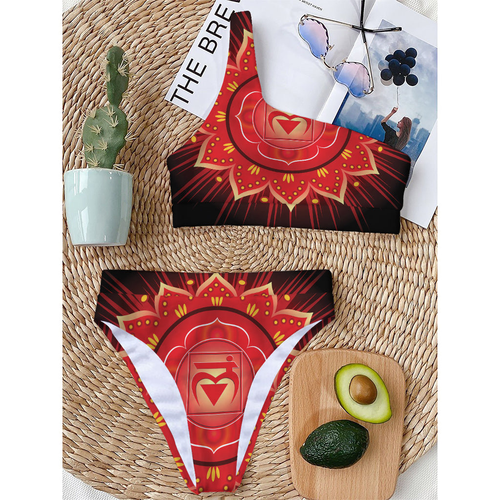 Muladhara Chakra Mandala Print One Shoulder Bikini Top
