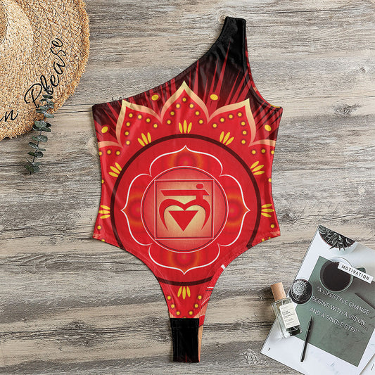 Muladhara Chakra Mandala Print One Shoulder Bodysuit