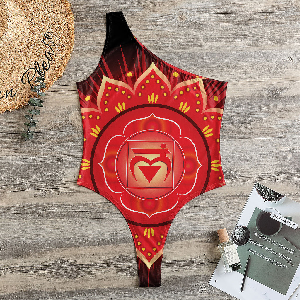 Muladhara Chakra Mandala Print One Shoulder Bodysuit