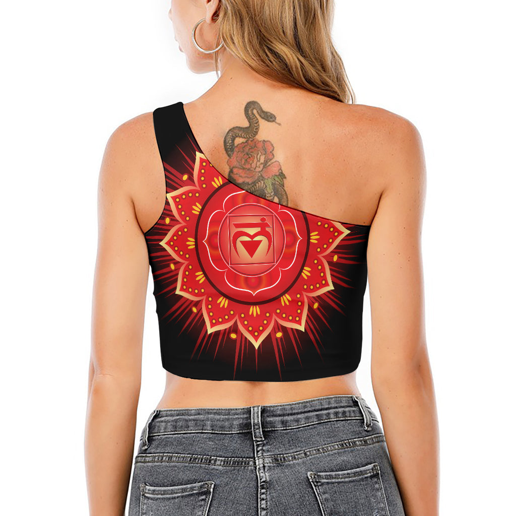 Muladhara Chakra Mandala Print One Shoulder Crop Top