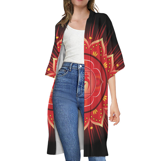 Muladhara Chakra Mandala Print Open Front Beach Cover Up