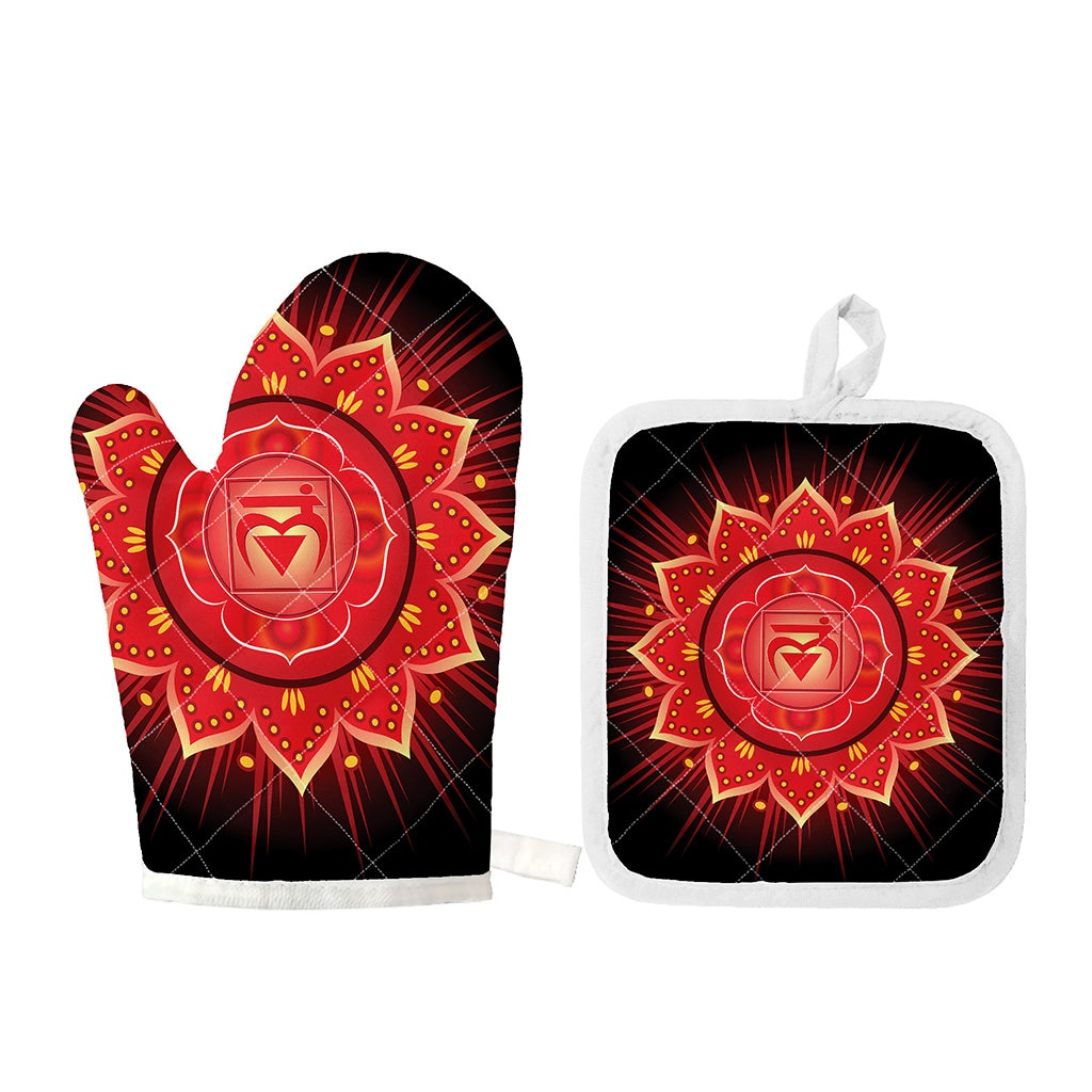 Muladhara Chakra Mandala Print Oven Mitt And Pot Holder Set