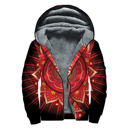 Muladhara Chakra Mandala Print Sherpa Lined Zip Up Hoodie