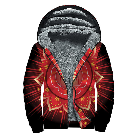 Muladhara Chakra Mandala Print Sherpa Lined Zip Up Hoodie