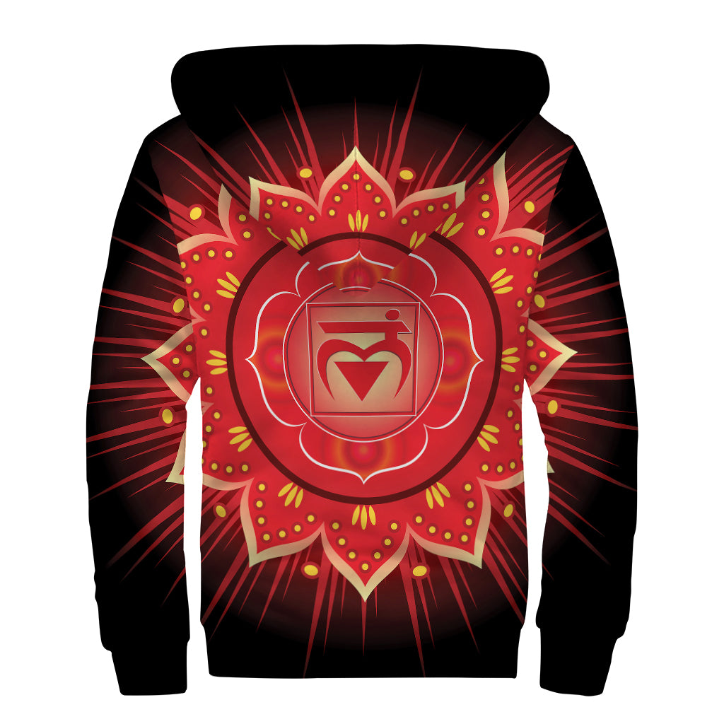 Muladhara Chakra Mandala Print Sherpa Lined Zip Up Hoodie