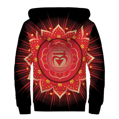 Muladhara Chakra Mandala Print Sherpa Lined Zip Up Hoodie