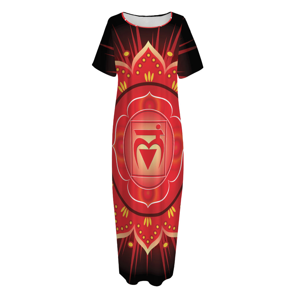 Muladhara Chakra Mandala Print Short Sleeve Long Nightdress