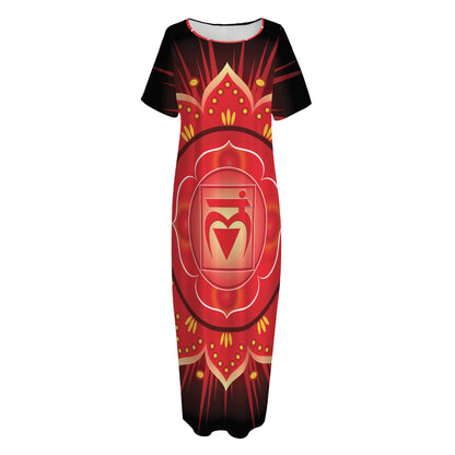 Muladhara Chakra Mandala Print Short Sleeve Long Nightdress