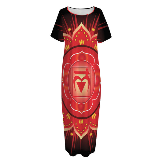 Muladhara Chakra Mandala Print Short Sleeve Long Nightdress