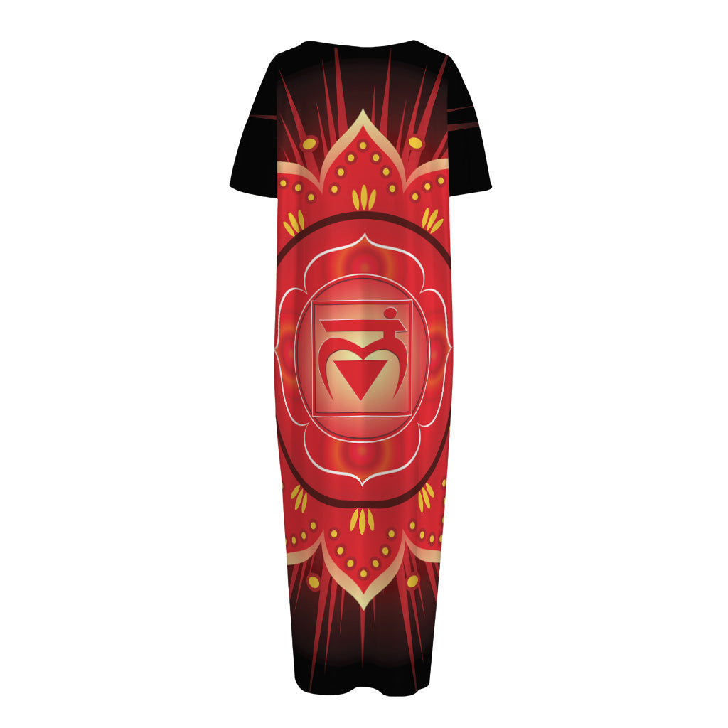 Muladhara Chakra Mandala Print Short Sleeve Long Nightdress