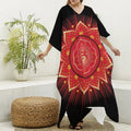 Muladhara Chakra Mandala Print Silk V-Neck Kaftan Dress