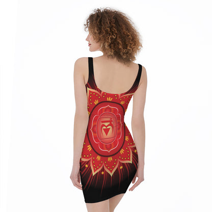 Muladhara Chakra Mandala Print Sleeveless Bodycon Dress