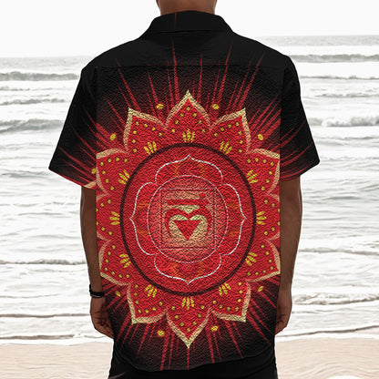 Muladhara Chakra Mandala Print Textured Short Sleeve Shirt