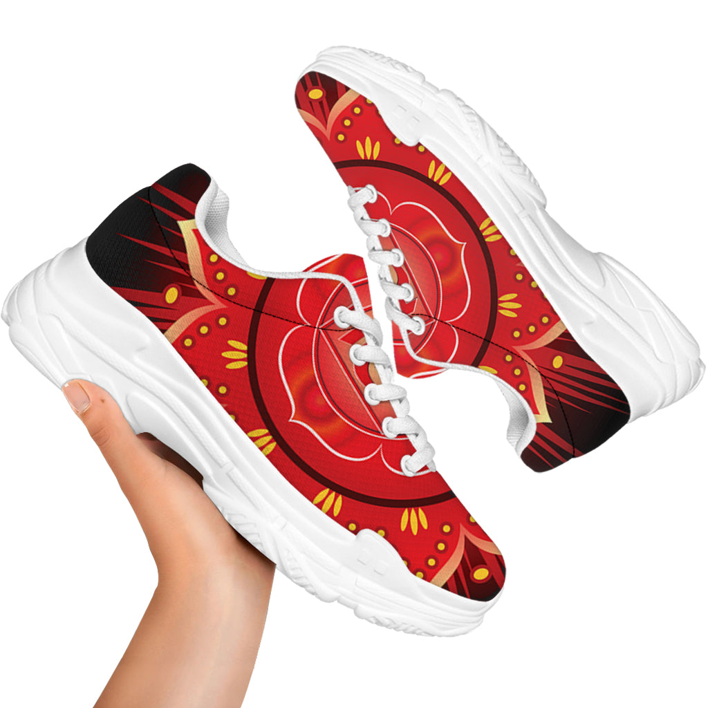 Muladhara Chakra Mandala Print White Chunky Shoes