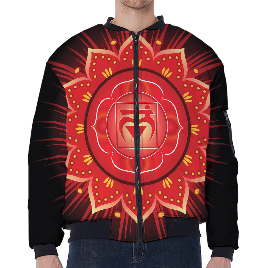 Muladhara Chakra Mandala Print Zip Sleeve Bomber Jacket