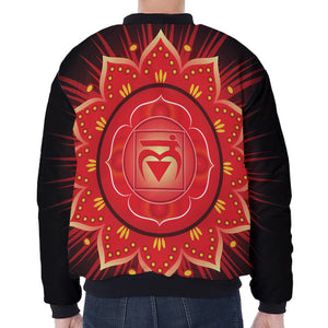 Muladhara Chakra Mandala Print Zip Sleeve Bomber Jacket