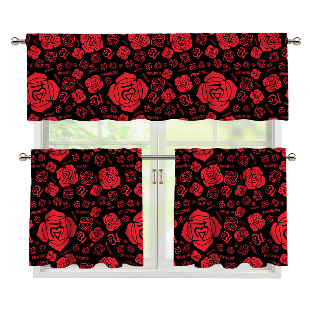 Muladhara Chakra Pattern Print 3 Piece Kitchen Curtains